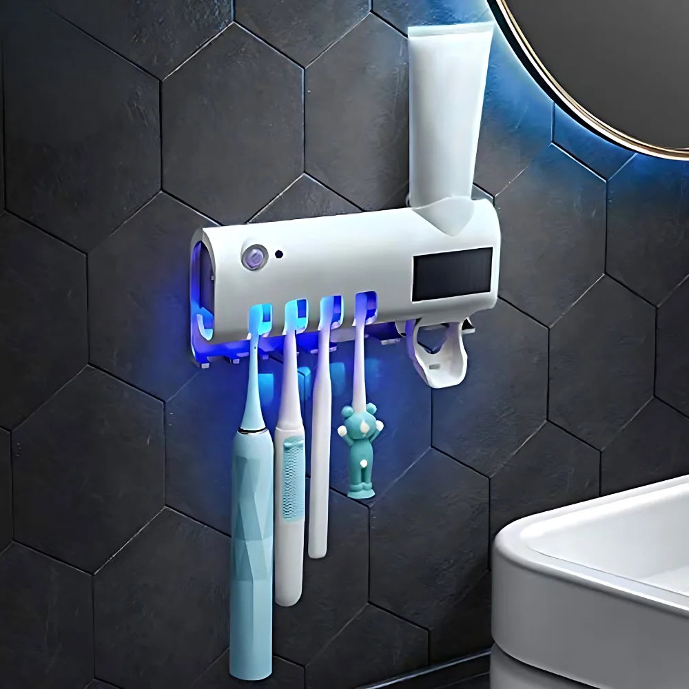Holder Automatic Antibacterial UV Light Sterilizer Toothbrush Paste Applicator Holder Bathroom